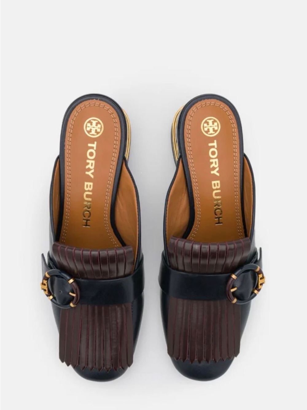 Tory Burch Multi-Logo Kiltie Leather Mules